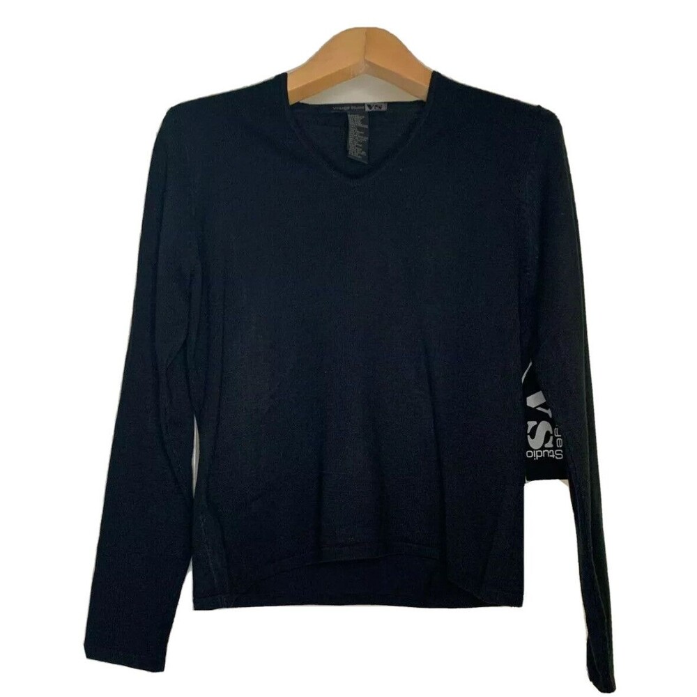 Vintage Studio Sweater Womens Large Black Lightweight V Neck Long Sleeve NEW